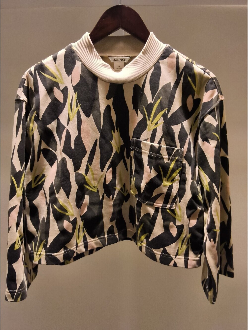 Monki Women's Medium Floral Print Long Sleeve Crop Top Cotton Sweatshirt